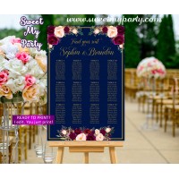 Navy Burgundy Seating Charts,Maroon Wedding Seating Plan,(84w)